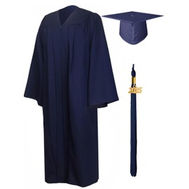 GraduationMall Matte Graduation Gown Cap Tassel Set 2025 for High School and Bachelor Navy Blue 45 Plus(5'0"-5'2")
