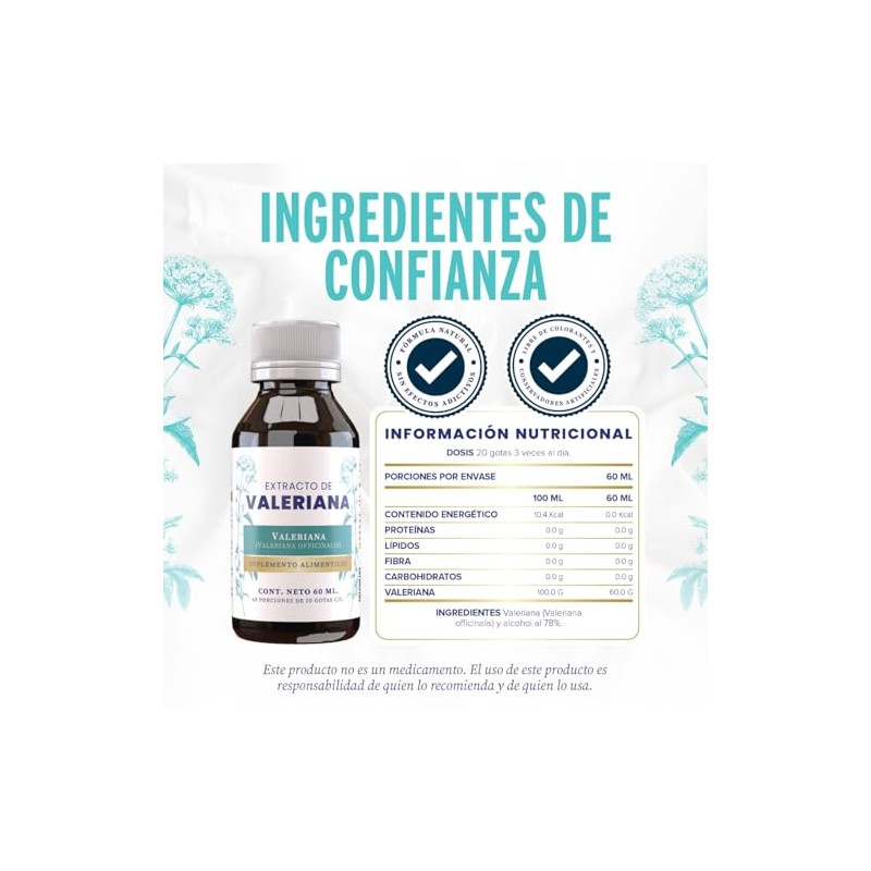 Extracto Valeriana Suplemento Natural Relajación Estrés Sueño Reparador Fórmula