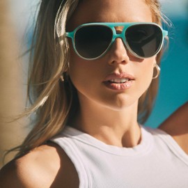 DIFF Iconica Pia Designer Aviator Sunglasses for Women UV400 Polarized Protection, Parasido + Paradiso Blue