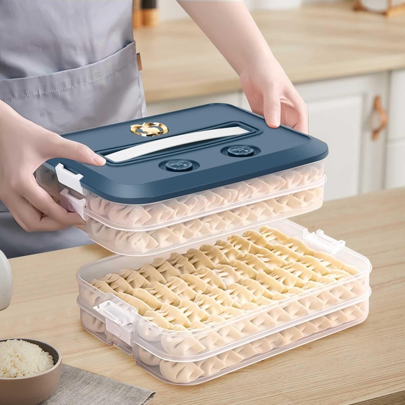 Yallmie 4 Layer Dumpling Storage Box, Dumpling Organizer with Lid