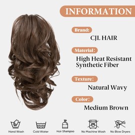 CJL HAIR Claw Clip Short Ponytail Hair Extensions DIY Bendable Metals Messy Bun Hair Piece for Wonen Wavy Curly Synthetic Fake Hairpieces Medium Brown
