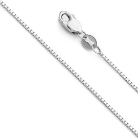 14k REAL White Gold Solid 0.9mm Box Link Chain Necklace with Lobster Claw Clasp - 16"