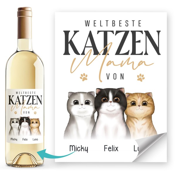 SpecialMe® Weinetiketten personalisiert Weltbeste Katzenmama bis zu 3 Katzen mit