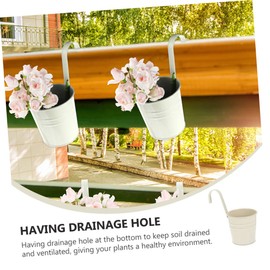 CAXUSD 4pcs Iron Hanging Flower Buckets with Detachable Hooks Balcony Flower Pot Gardening Decorative Planters with Drainage for Home Patio and Garden