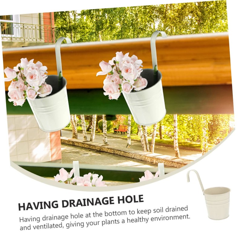 CAXUSD 4pcs Iron Hanging Flower Buckets with Detachable Hooks Balcony