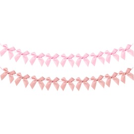 2pcs Bow Garland Banner, Ribbon Bow Party Decorations for Baby Shower Girls Bow Coquette Birthday Party Decor (Peach Pink+Pink)