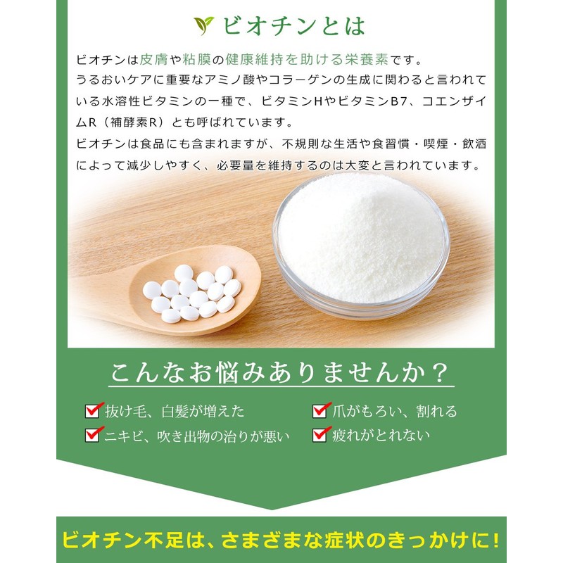 2袋 国産 ビオチン（90粒）1粒250mg中ビオチン480ug配合