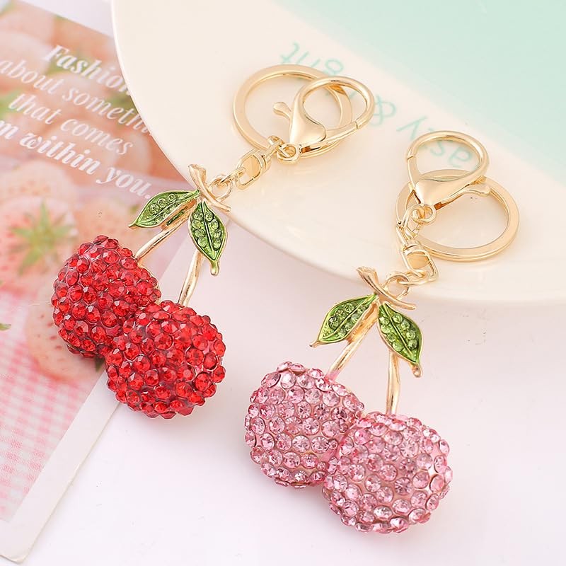 Cherry Keychain/Bling Rhinestone Fruit Keyring/Cute Cherry Keychain for Handbag Purse