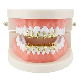 OOCC 18k Gold Teardrop Bottom Grillz 6 Teeth Caps Top and Bottom Set Teeth Drip Cap Grillz