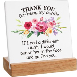 Funny Aunts Gifts for Women Desk Positive Decoration Plaque with Wooden Stand Christmas Best Auntie Birthday Gift Idea from Niece or Nephew (Auntie)