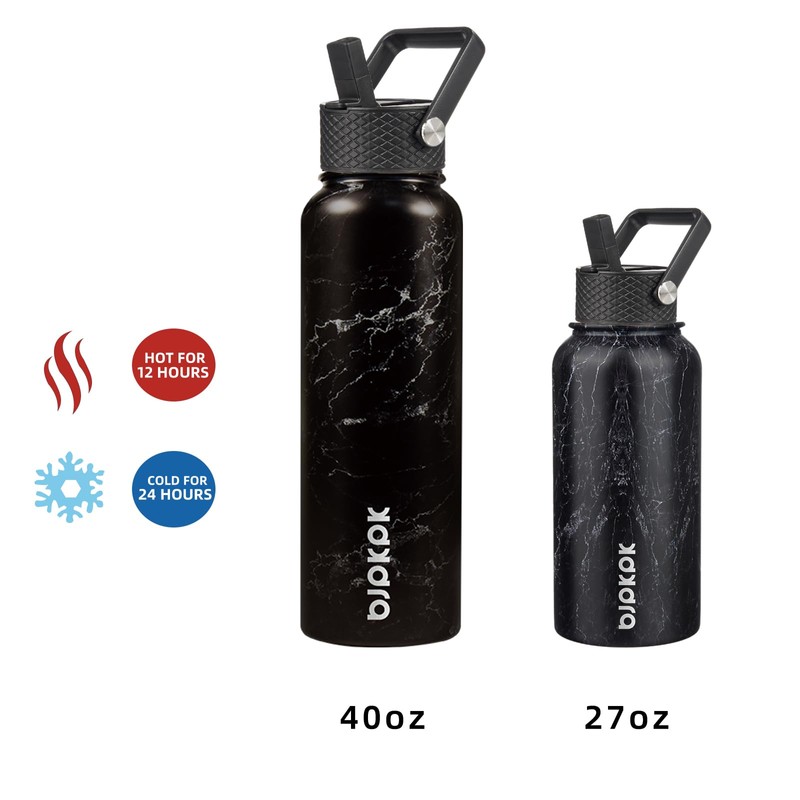 BJPKPK Botellas de Agua Aisladas con Popote y 3 Tapas,