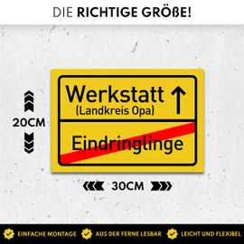 Workshop Sign as a Gift for Dad or Grandpa for Christmas - Gift Ideas for Dad and Grandpa for Father's Day or Birthday - 30 x 20 cm Plastic Place Sign