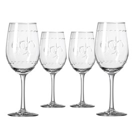 Rolf Glass Fleur De Lis White Wine Glass 12 ounce - Stemmed Wine Glasses Set of 4 – Lead-Free Glass - Diamond Wheel Engraved Wine Glasses - Made in the USA