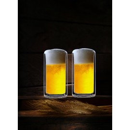 Sun's Tea 13oz Ultra Clear Strong Double Wall Thermal Insulated Highball Drinking Glasses for Beer, Coffee, Juice, Smoothie, Mojito, Soda, Milk and Mixed Beverages, Set of 2 (real glass, not-plastic)