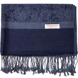 Becolored Paisley Acrylic Viscose Blend Scarf Shawl Jacquard Wrap Stole Two Tones Vintage Reversible (91-Navy/Grey)