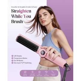 JolinKoin Cepillo alisador de cabello: peine 3 en 1 para rizar, alisar y alisar con doble voltaje, peine caliente con revestimiento iónico, rosa