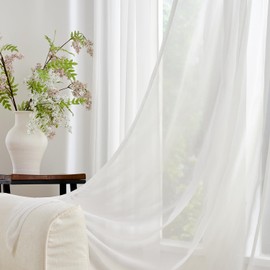 TOPICK Net Curtains for Windows 54 Inch Drop, Sheer Curtains White Short Voile Curtain 2 Panels for Bedroom, Lightweight Short Privacy Curtains for Living Room, Kitchen, 55W x 54L Inches