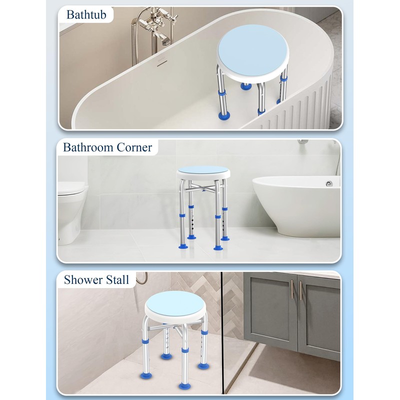 Swivel Shower Stool for Inside Shower, 360° Rotating Shower Seat
