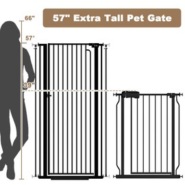 57" Extra Tall Cat Gate for Pets 29.14'' - 33.86'' Wide Pet Gate Indoor, Dog Gate for Doorways Stairs, Walk Through Child Safety Baby Gate with Cat Door (Black)