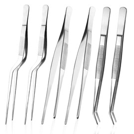6 Pieces Kitchen Fine Tweezer Tongs, 3 Sizes Stainless Steel Cooking Tweezers, Kitchen Long Tweezer, for Decorating Dishes, Cooking, Baking