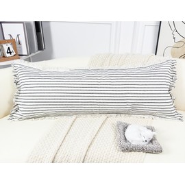 PANOD Boho Extra Long Lumbar Pillow Cover 16x36,Cotton Linen Decorative Long Lumbar Throw Pillow Case for Bed Sofa Couch Farmhouse Livingroom,Long Body Pillow Case Cover,Black