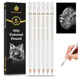 Heshengping 6pcs Highlight White oil color pencils coloring drawing pencil oil-based wooden colored pencils for artists beginners Drawing Sketching Shading Blending Art Project