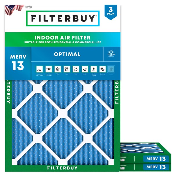 Filterbuy 19x22x1 Air Filter MERV 13 Optimal Defense (3-Pack), Pleated