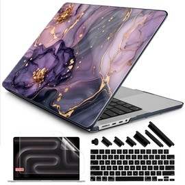 DONGKE for M4 MacBook Pro 16 Inch Case 2024 2023 2021 A3403 A3186 M3 A2991 M2 A2780 M1 A2485 Pro/Max Chip, Plastic Hard Shell Case & Keyboard Cover for Mac Pro 16 with Touch ID, Marble & Flower