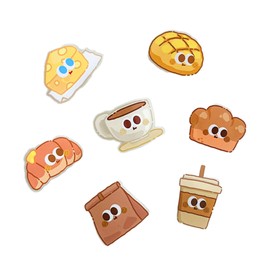 RLHRNDE 7 PCS Cartoon Food Bread Toast Pin Set for Girls Women Cute Creative Food Bread Pin Milk Tea Coffee Acrylic Brooch Gifts Fun Accessories for Backpack Hats (Bread)