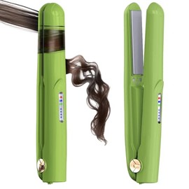 Cordless Hair Straightener and Curler 2 in 1 Ceramic Flat Iron Mini Cordless Portable Travel Hot Tools Straight Curl for Women Men USB Rechargeable with Pouch (Dark Green) 9