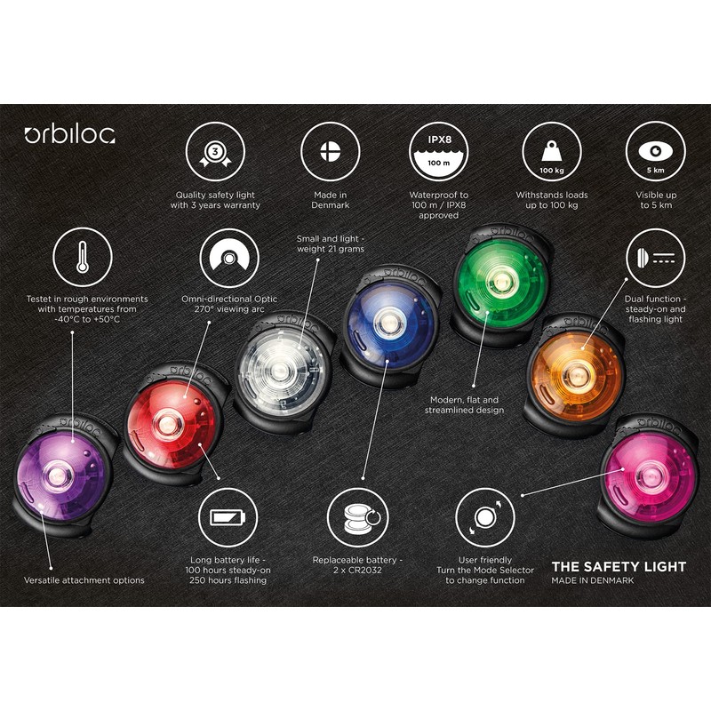 Orbiloc Dual Flashing/Solid Safety LED Light for Dogs - High