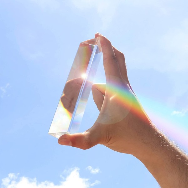 Moonlove Crystal Triangular Prism with Gift Box, Optical Glass Refractor 4”/10cm Portable Photography Prism Physic Teaching Supplies for Science Experiment Light Spectrum Class Photo Decoration