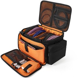 AKOZLIN Cable File Bag with Detachable Dividers, DJ Gig Bag Cord Organizer Case for Laptop,DJ Gear, Sound Instrument and Music Equipment Accessories Black Orange