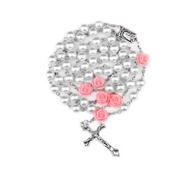 Rosary Necklace Rosary Beads Catholic for Women Men Pearl Rosary Necklace Pearl Beaded Cross Pendant Necklace Christian Gifts Trendy Stuff