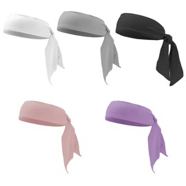Ukontagood 5 Pack Heads Tie Headband, Sport Athletic Sweatbands for Tennis Basketball Running Karate for Men Women Youth Kids White+Gray+Black+Pink+Violet