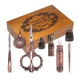 Juego de Tijeras de Bordado Vintage, Juego de Herramientas de Costura de Acero Inoxidable de Estilo Europeo de Madera para Bordado, Costura(Bronce)