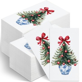 Jetec 200 Pcs Christmas Tree Disposable Hand Towels for Bathroom Chinoiserie Christmas Tree Paper Guests Napkins Decorative Disposable Guests Towels for Xmas Holiday Kitchen Dining Table