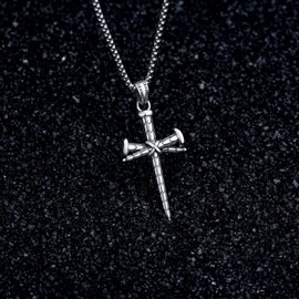 PARYFO Cross Necklace for Men 925 Sterling Silver Nail Cross Pendant Jesus Cross Crucifix Pendant Chain Nail Cross Christian Jewellery for Men Women Boys Father Gifts, Sterling Silver, None