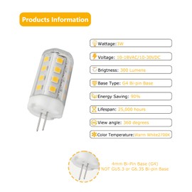 Cheopha G4 Led Bulb 12V 3W, T3 JC Type Bi-Pin Base, Warm White 2700K Equivalent to 30W Halogen Bulb, G4 Landscape Light Bulb for Outdoor Landscape Lighting, Non-Dimmable, Pack of 6