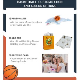 DolliBu Dolphin Stuffed Animal with Basketball Plush - Soft Huggable Dolphin, Adorable Playtime Plush Toy, Cute Ocean Life Gift for Kids and Adults - 18 Inch