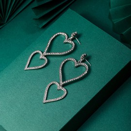 EVER FAITH Women's Earrings Crystal Party Charming 2 Hearts Pierced Chandelier Earrings, Crystal