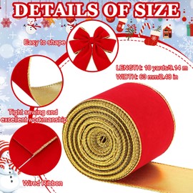 KVGBNT Christmas Ribbon, Christmas Decoration, 9.1 m Soft Ribbon 63 mm Christmas Ribbon for Christmas Crafts, Gift Wrapping, Tree Decoration Christmas (Red)