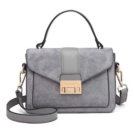Miss Lulu Small Handbag, Ladies’ Elegant Shoulder Bag, LB6872 Suede Faux Leather Shopper Grey