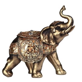 ICE ARMOR 7" W Brass Thai Elephant with Trunk Up Statue Feng Shui Decoration Religious Figurine Office Desk/Home/Living Room/Table Decor, Perfect House Warming Gifts for New Home