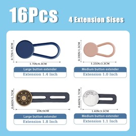 16PCS Button Extenders for Jeans, Pants Extender for Women Men, Instant Pant Waist Extenders, No-Sew Elastic Waistband Expander, Adjustable 1-1.8 Inches Jean Button Extender (Multi-Style)