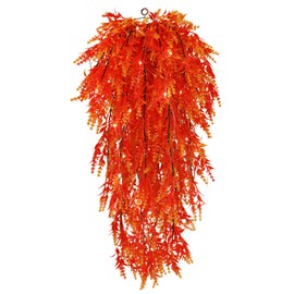 RECUTMS Fall Flowers Faux Fall Artificial Hanging Plants Artificial Autumn Plants Faux Hanging Plants Artificial Plants Fake Plants with Lights for Thanksgiving Indoor Outdoor Wedding Garden (Gold 2)