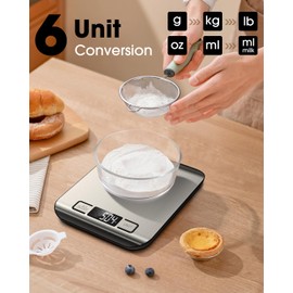 Mik-Nana Food Scale, 22lb Digital Kitchen Scale Weight Grams and Ounces for Baking Cooking Coffee Package Postage, 6 Units with Tare Function, LCD Display, Easy Clean Stainless Steel (Silver)