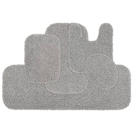 Garland Rug Jazz Nylon Washable 5 Piece Set (Lid, Contour,3 Mats) Platinum Gray Bath Rugs Soft, Absorbent, and Stylish for Your Bathroom