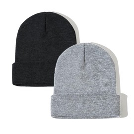 ZOORON Beanie for Women Men Winter Hats Unisex Cuffed Plain Skull Knit Hat Soft Warm Fisherman Beanies Black&LightGray