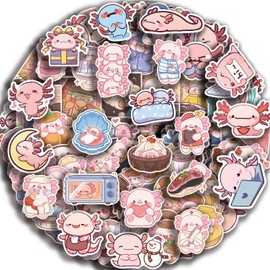 100 PCS Axolotl Stickers Kawaii Pink Animal Stickers Cute Axolotl Stuff Gifts for Kids Vinyl Stickers for Water Bottles Classroom Reward for Teen